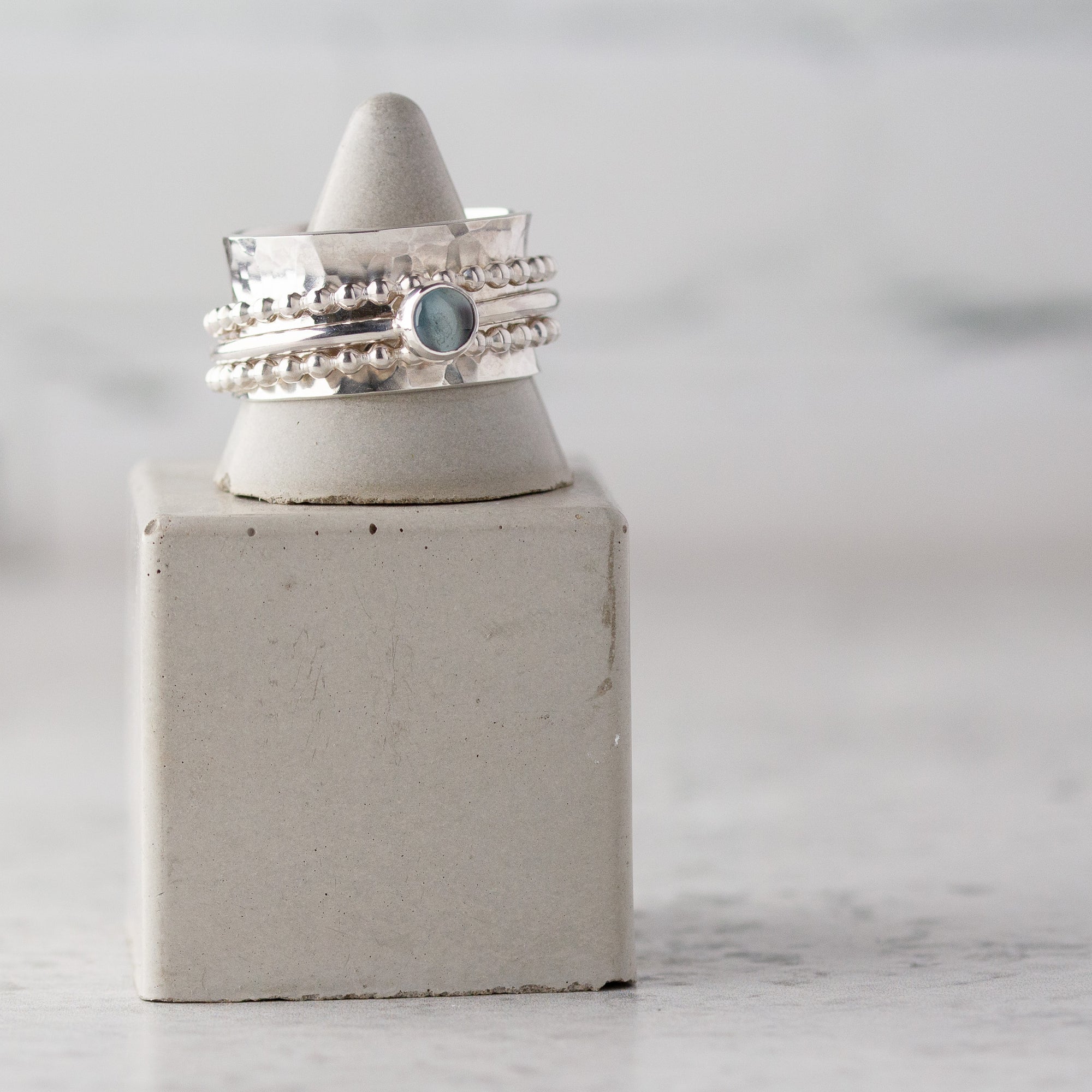 Silver Triple Spinner Ring with Gemstone