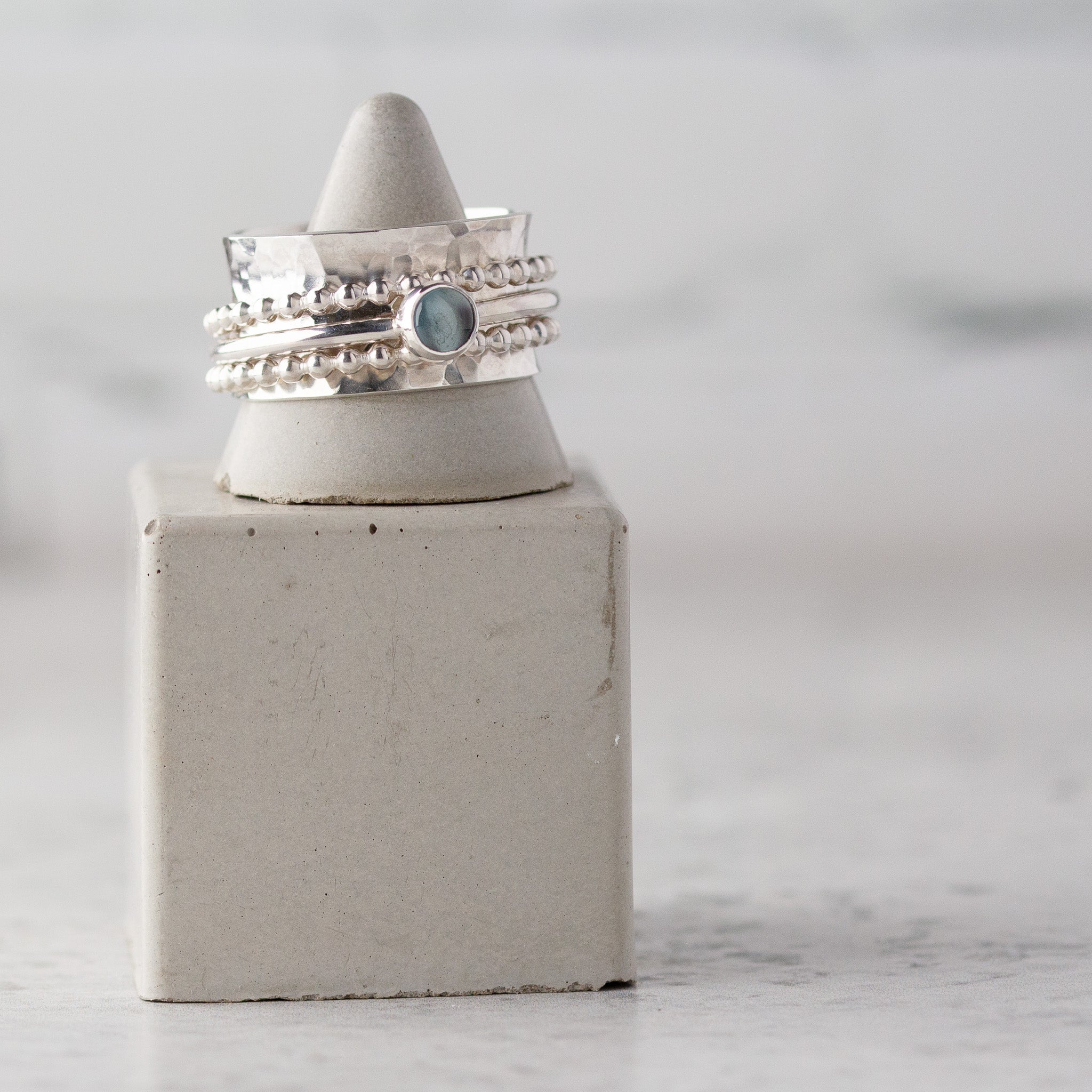 Silver Triple Spinner Ring with Gemstone