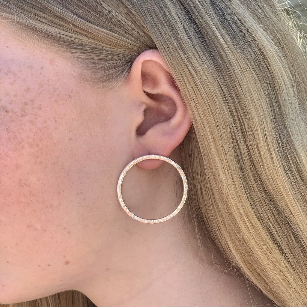 Caldera Cirque Stud Earrings - handmade silver earrings with hammered finish - large modelled
