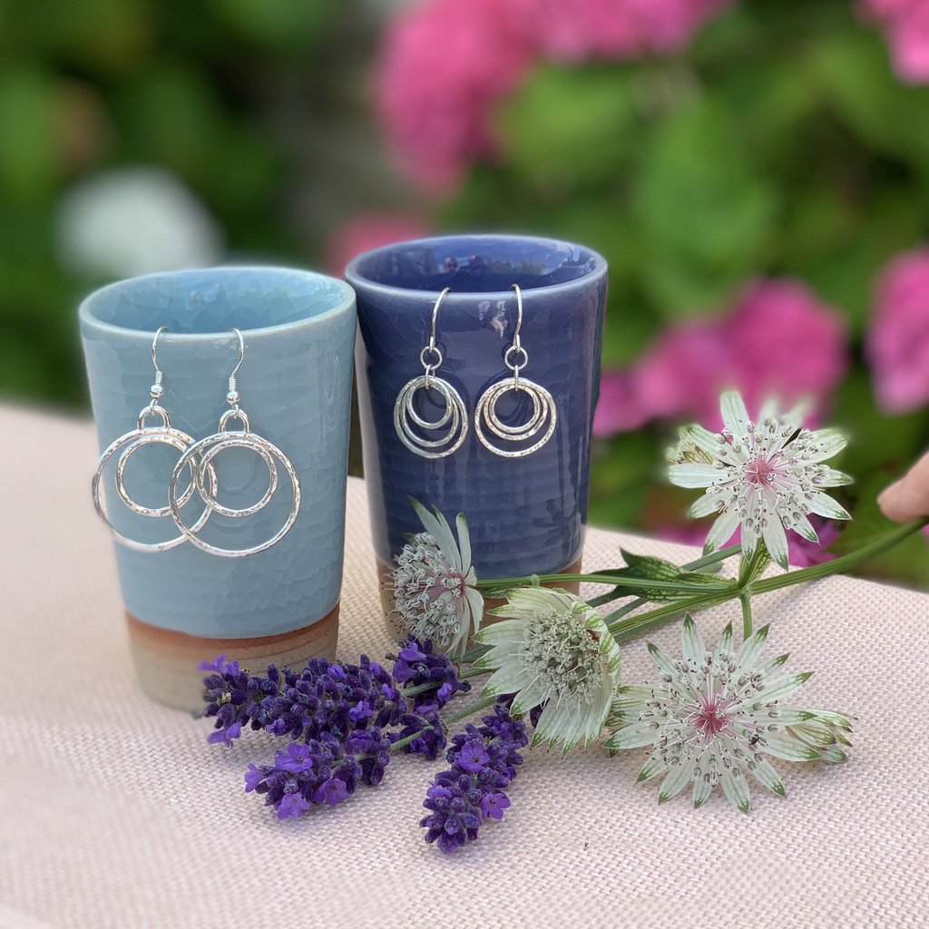 Caldera cirque handmade silver earrings - two styles on tea cups