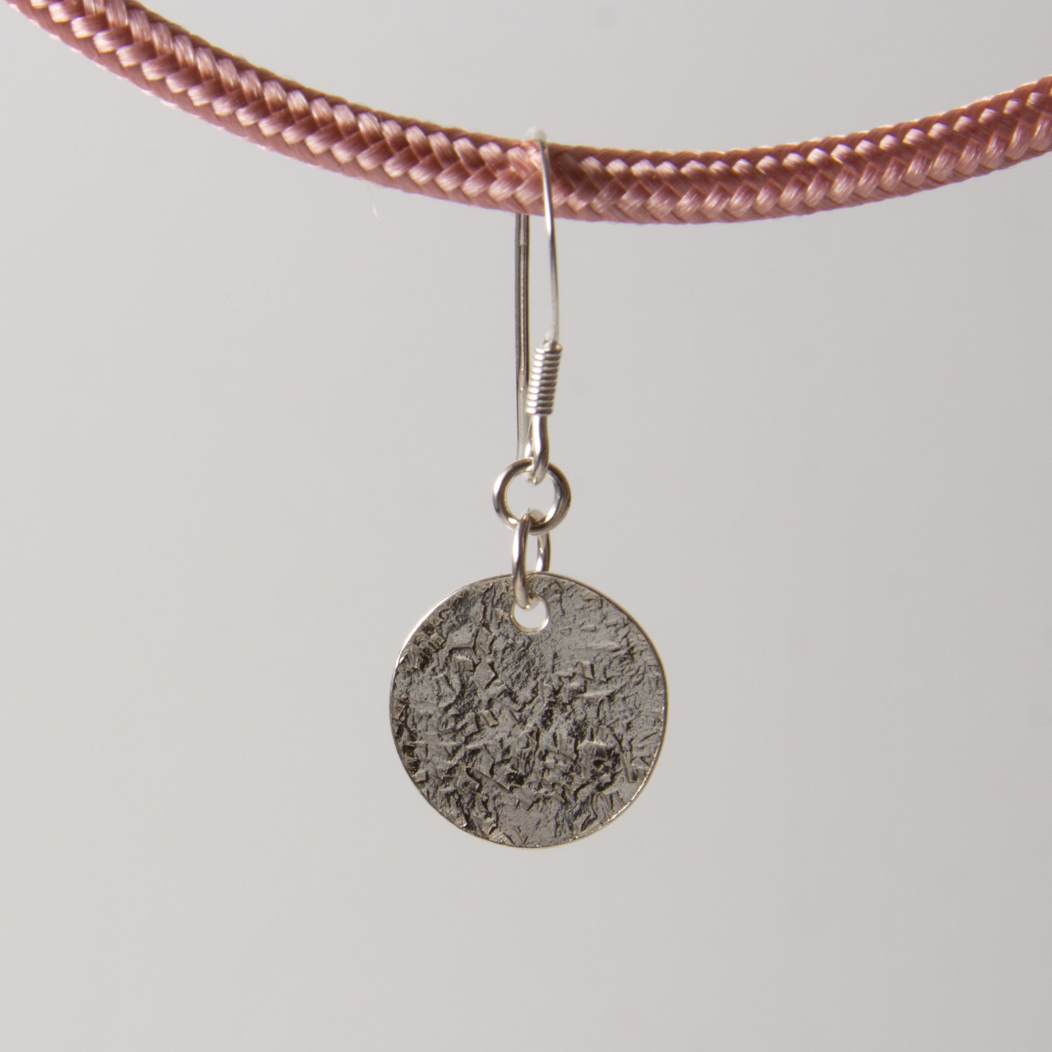 Luna seta silver drop earrings. Silk moon textured earrings