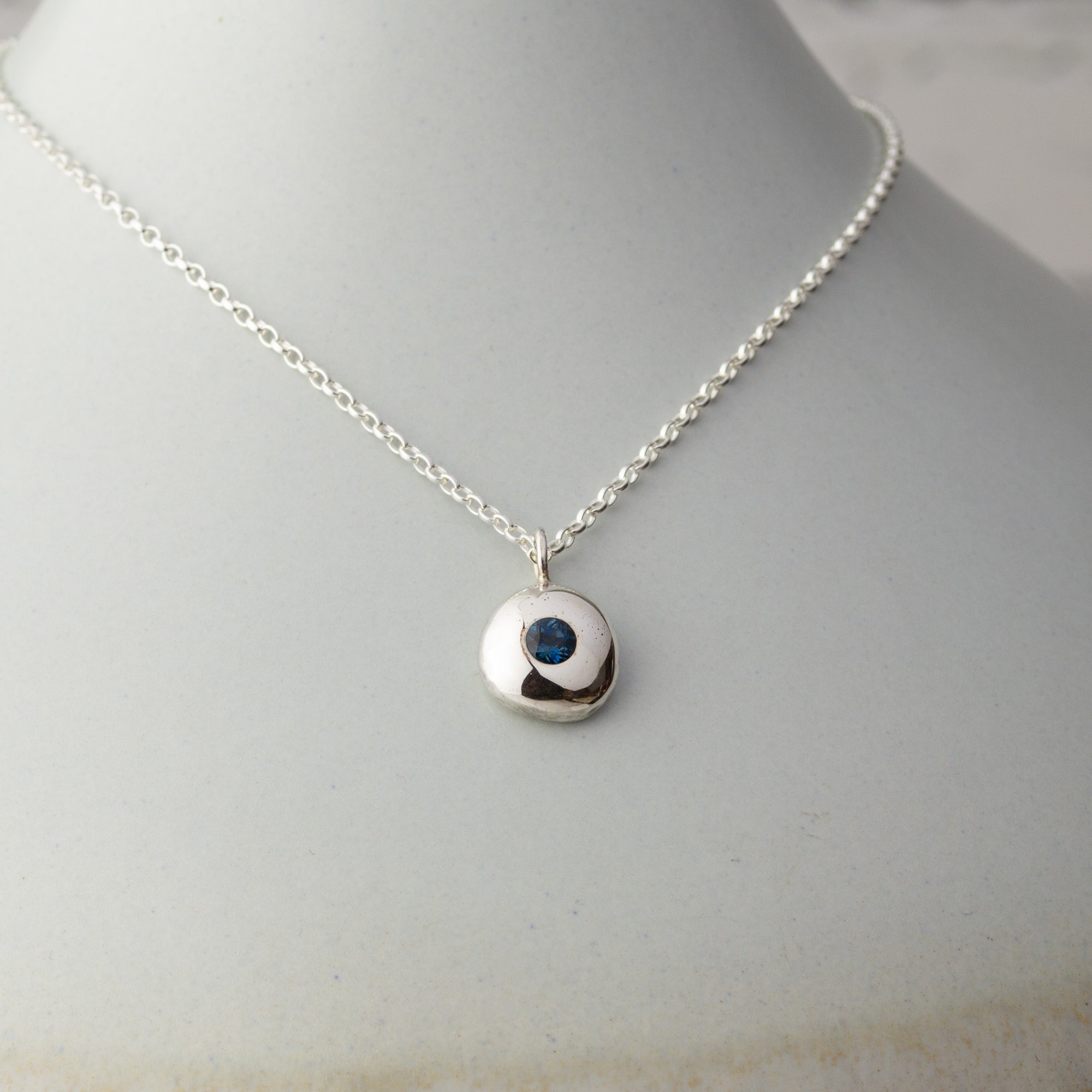 Pebble Charm Pendant with London Blue Topaz