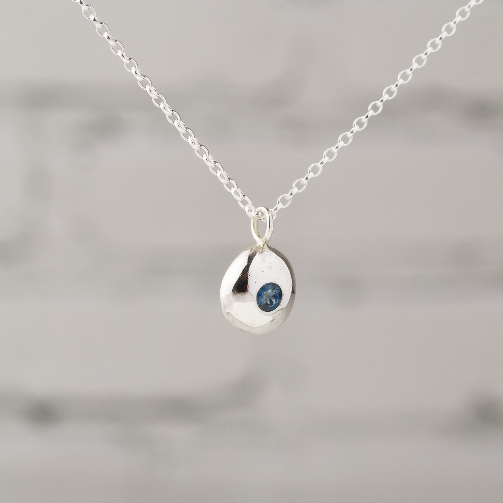 Pebble Charm Pendant with London Blue Topaz