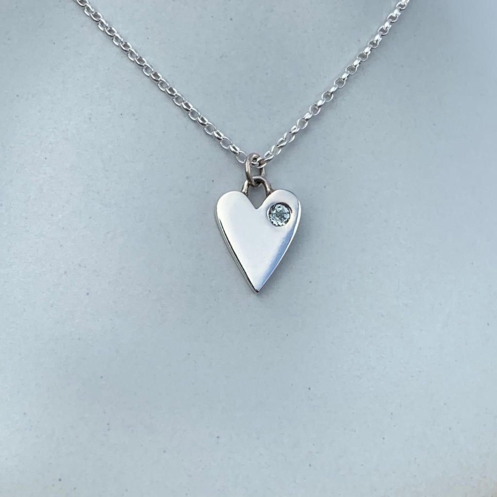 Amor Sky Blue Topaz Silver Heart Pendant Necklace - November Birthstone