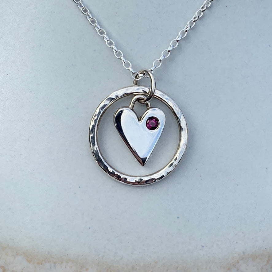 Caldera Amor Heart Pendant Necklace with Deep Ruby Gemstone - July Birthstone