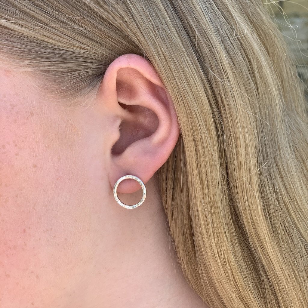 Caldera Cirque Stud Earrings - handmade silver earrings with hammered finish - small modelled