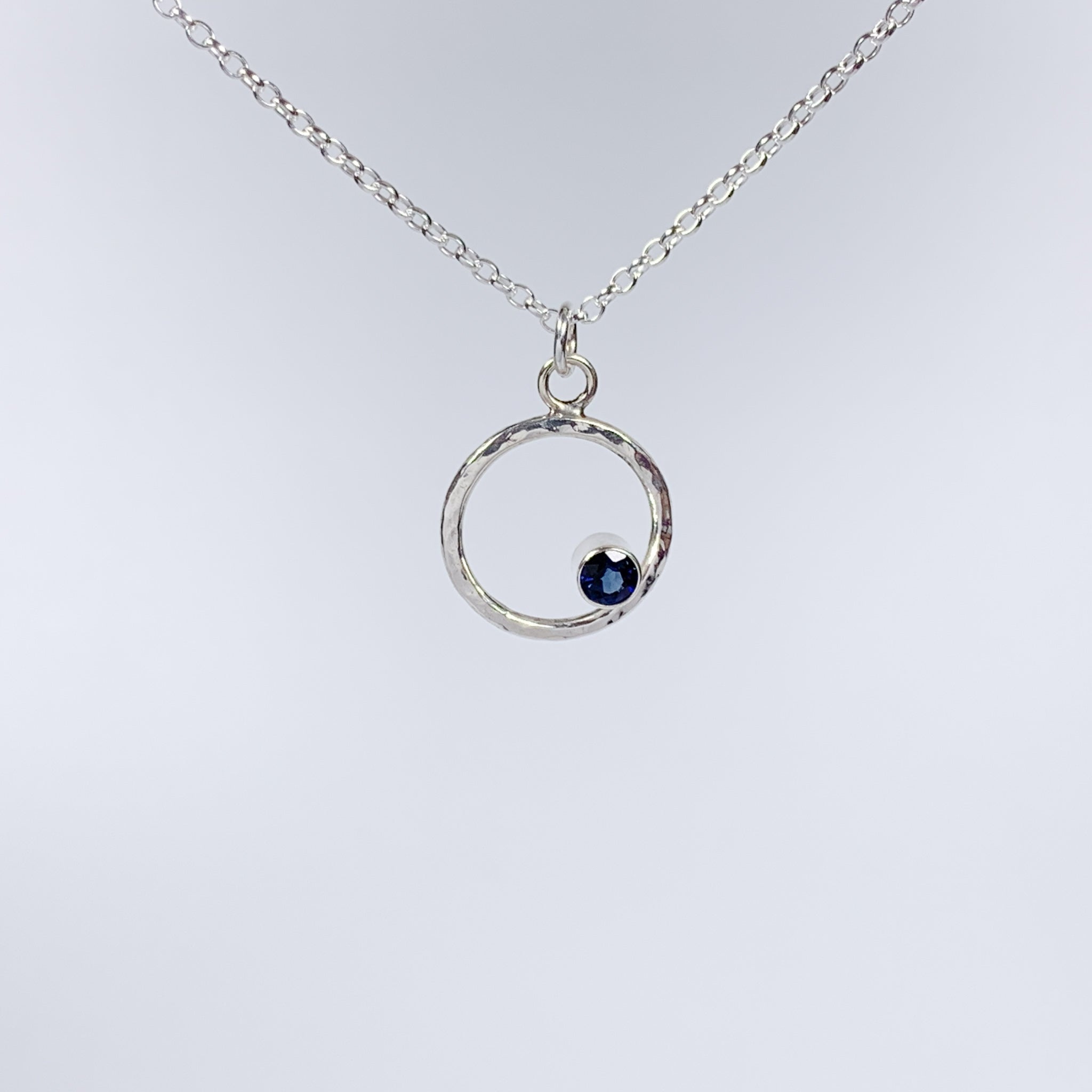 Caldera Eclissi Blue Sapphire Silver Pendant Necklace