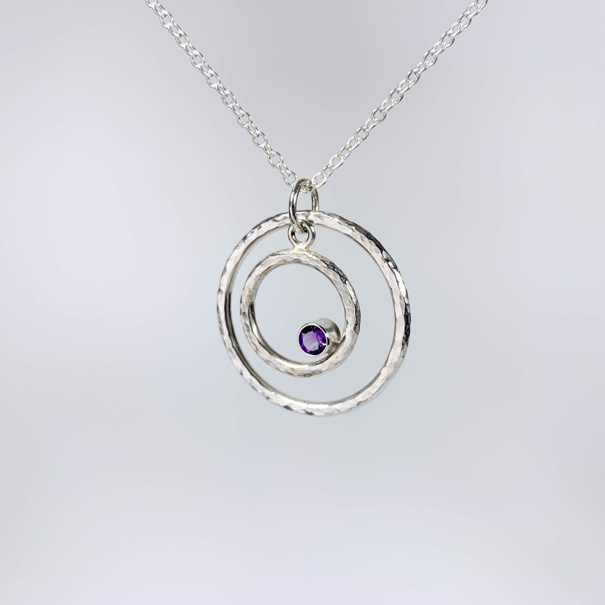 Caldera Eclissi Doppia Amethyst Silver Pendant Necklace