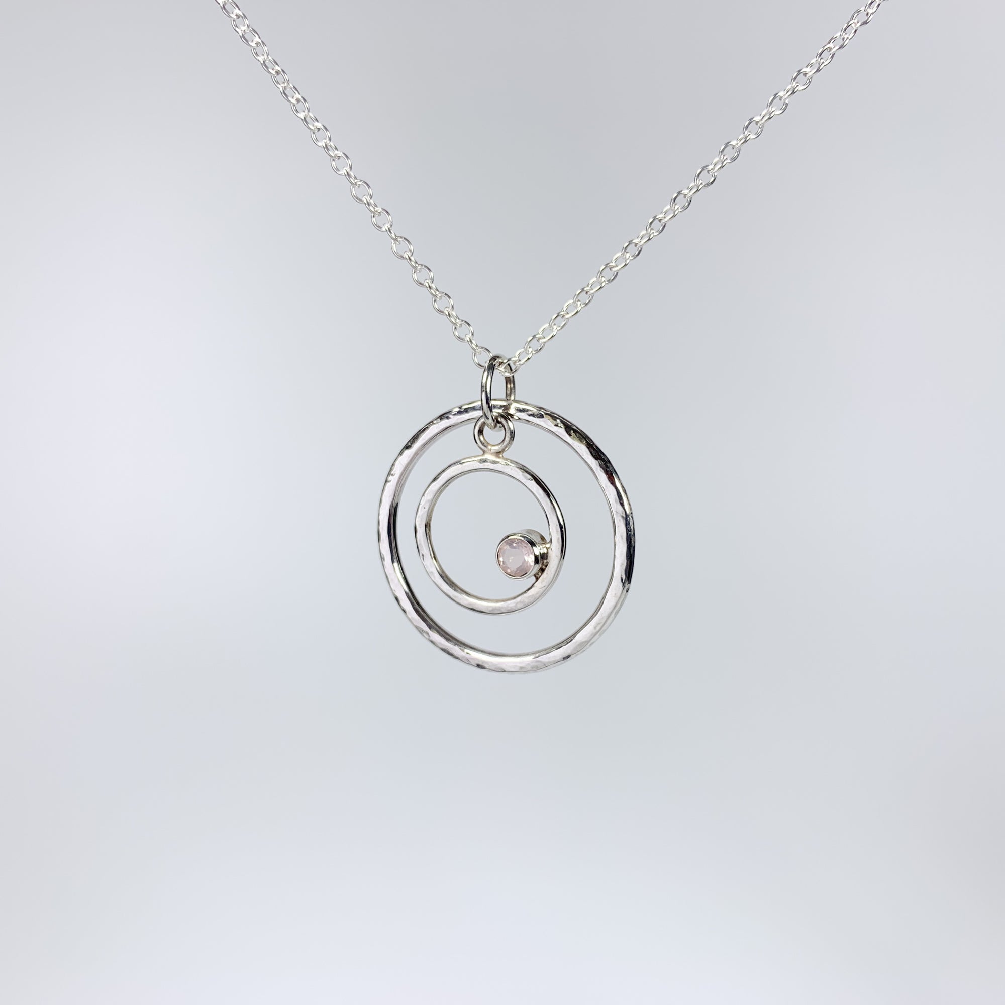 Caldera Eclissi Doppia Rose Quartz Silver Pendant Necklace