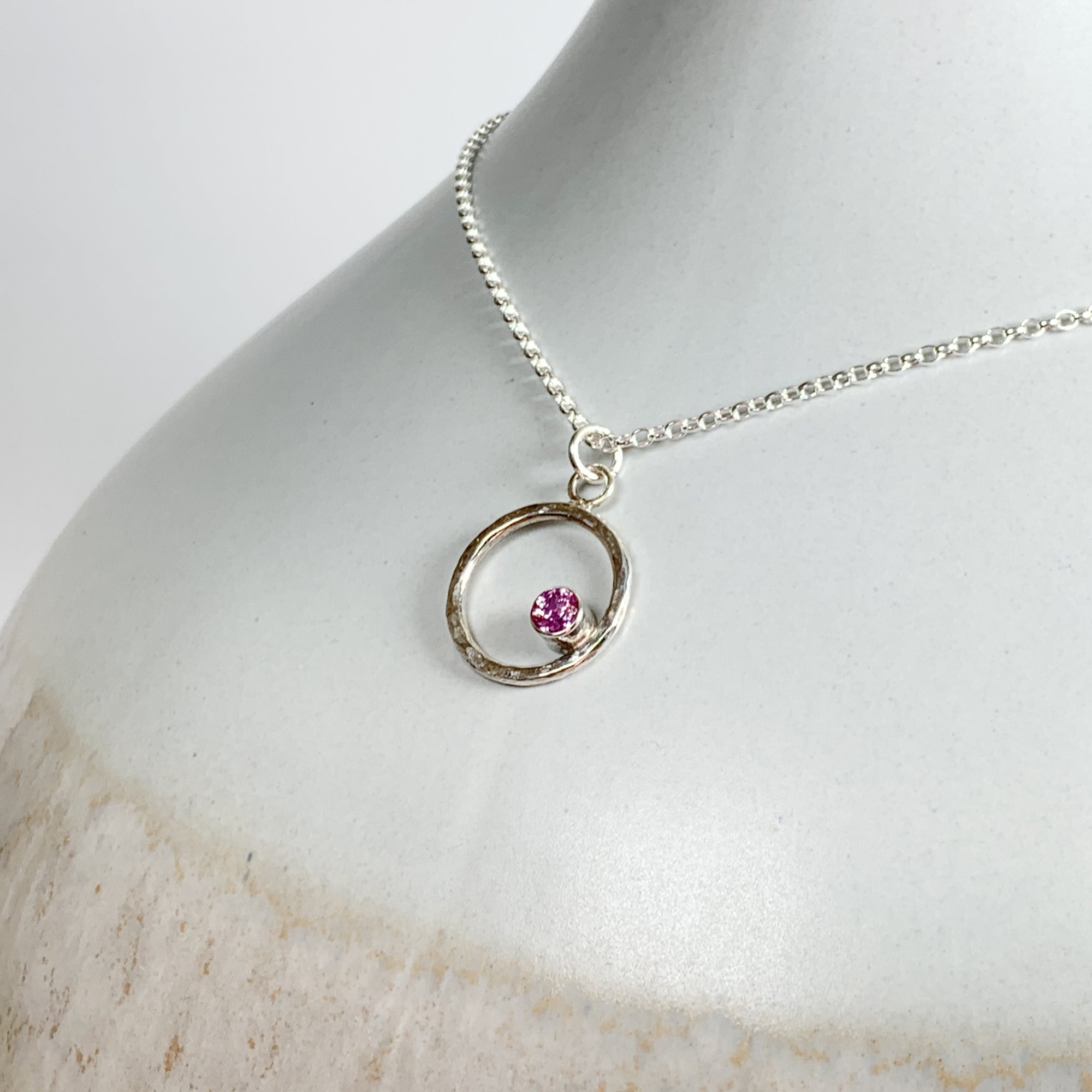 Caldera Eclissi Pink Sapphire Silver Pendant Necklace
